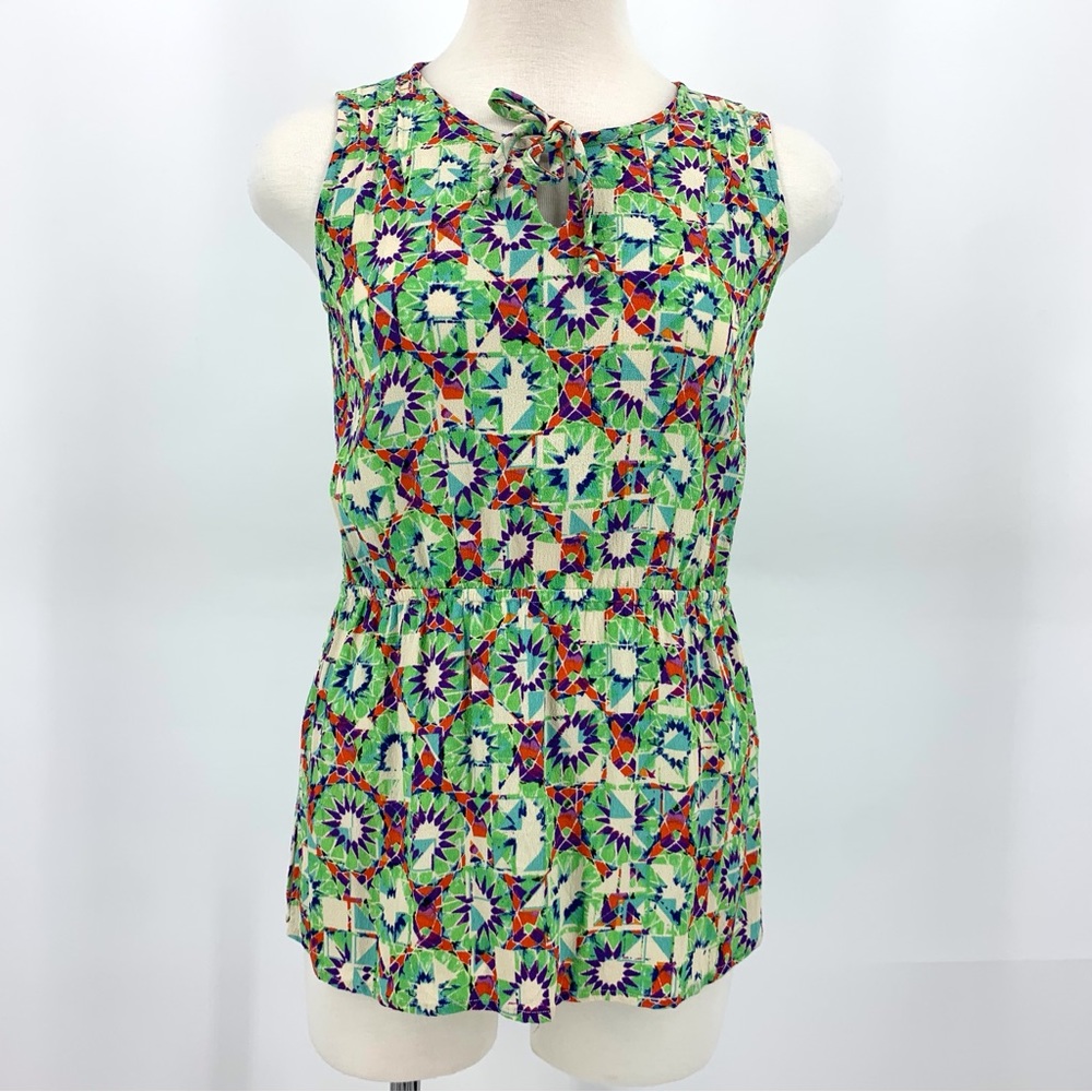 Cabi Green and Purple Vintage #316 Kaleidoscope Sleeveless Blouse, XS